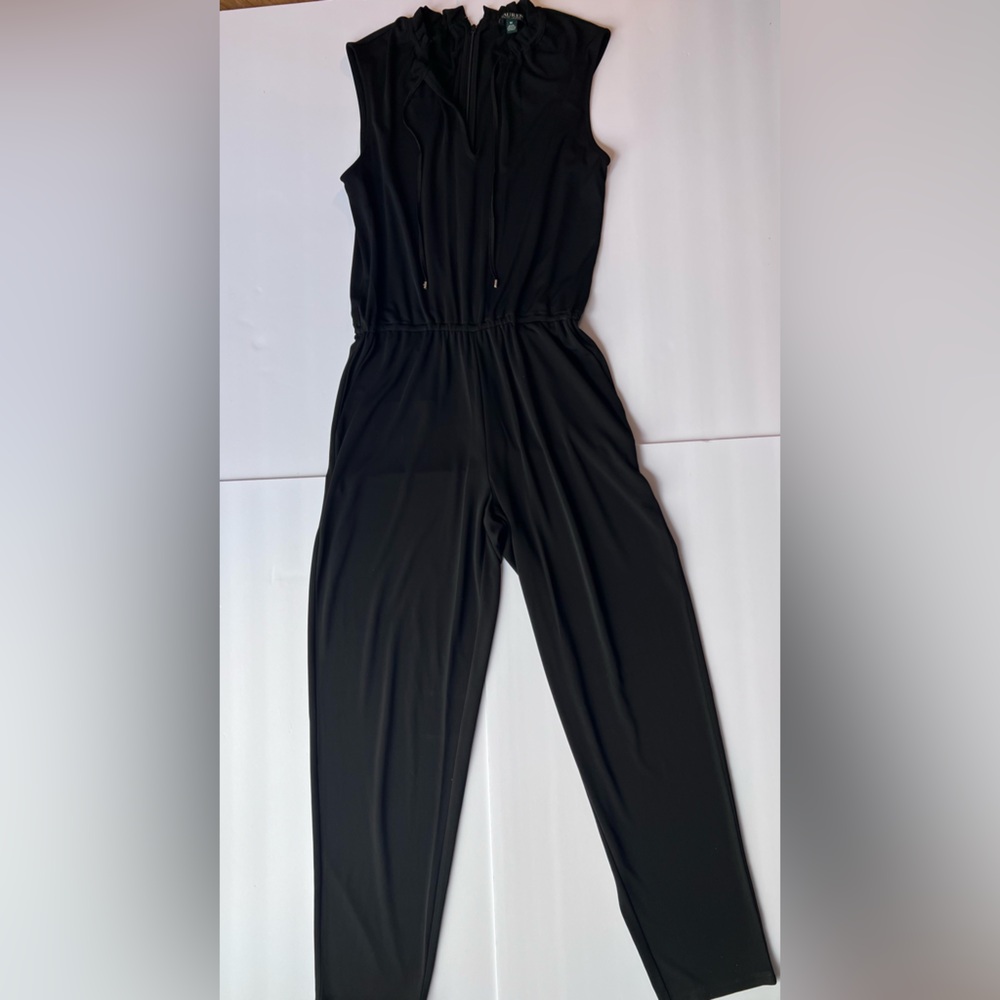 Women’s Ralph Lauren Sleeveless Black Jump Suit with a cinched Waist size Medium